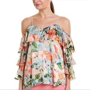 Alice + Olivia Floral Cold-Shoulder Ruffle Blouse